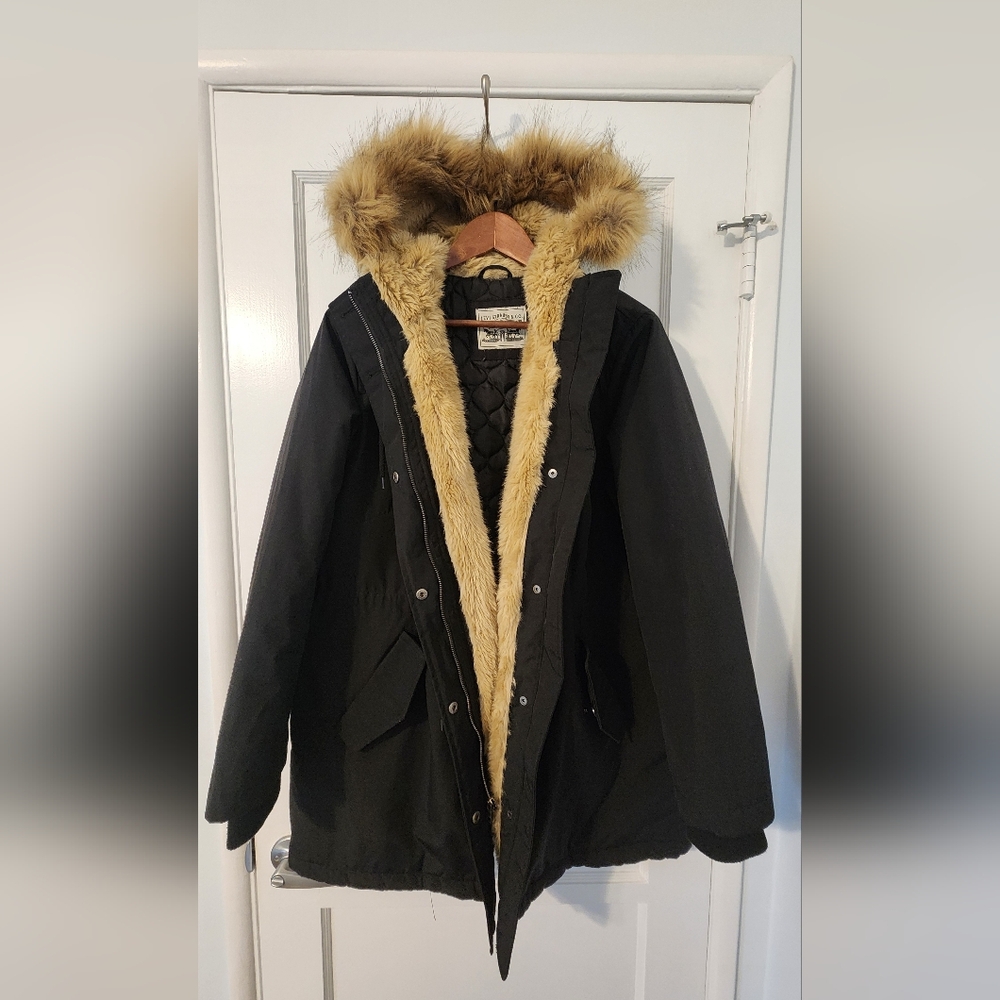 Levi's Women's Faux Fur Lined Hooded Parka Jacket - Black 1X